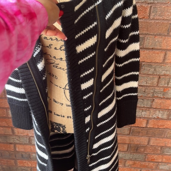 Yuka Wool Striped Diagonal Zip Up Cardigan Sweater Duster - Picture 7 of 12